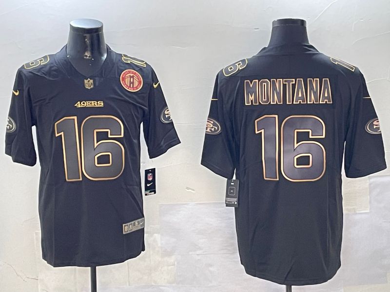 Men San Francisco 49ers #16 Montana Black Gold 2024 Nike Limited NFL Jersey style 01084